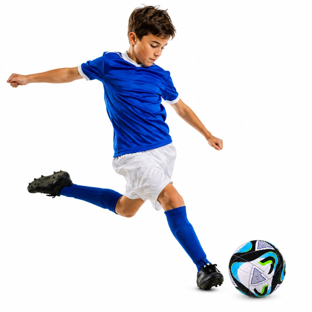 LEAN Toys Trainingsfußball für Rasenplätze, schwarz-blau, 22 cm, Größe 5 – Produktabbildung 2
