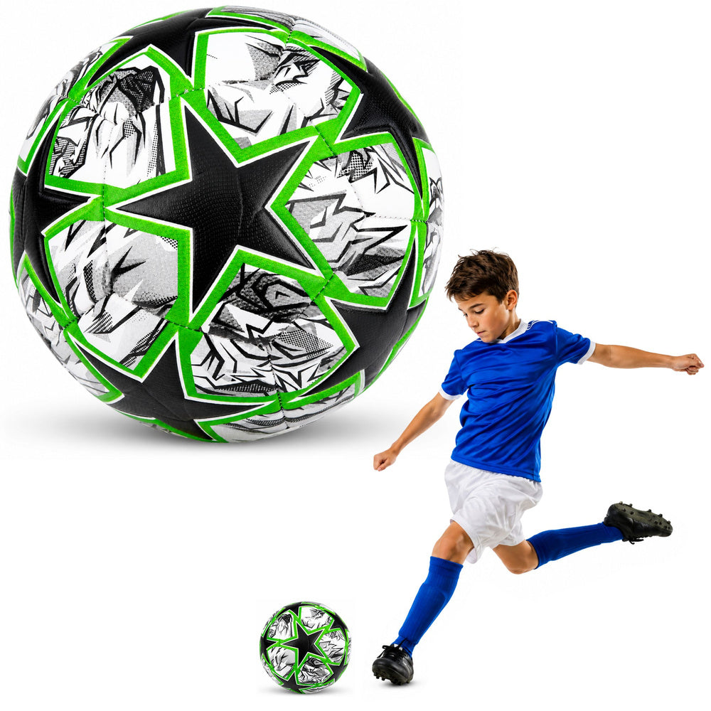 LEAN Toys Trainingsfußball für Rasenplätze, Green Stars, 22 cm, Größe 5