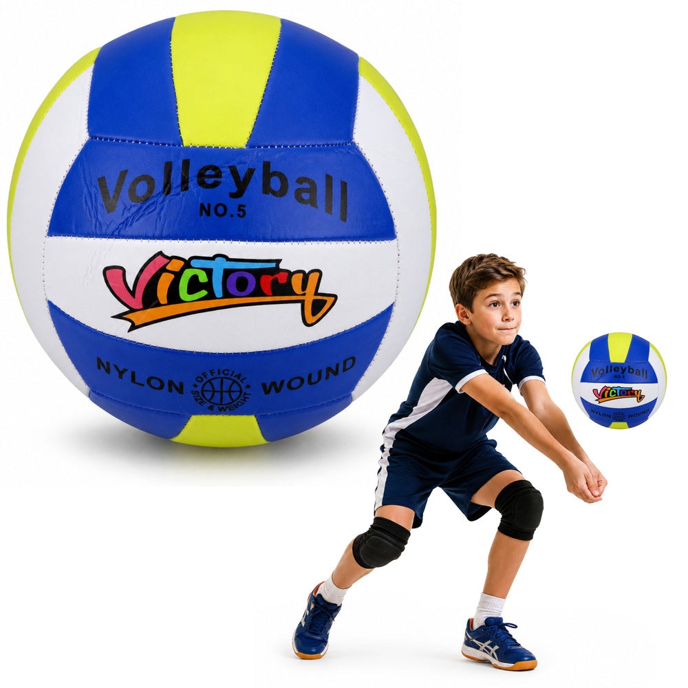 LEAN Toys Volleyball-Trainingsball, Sprungball, gelb, weiß, blau, 22 cm, Größe 5