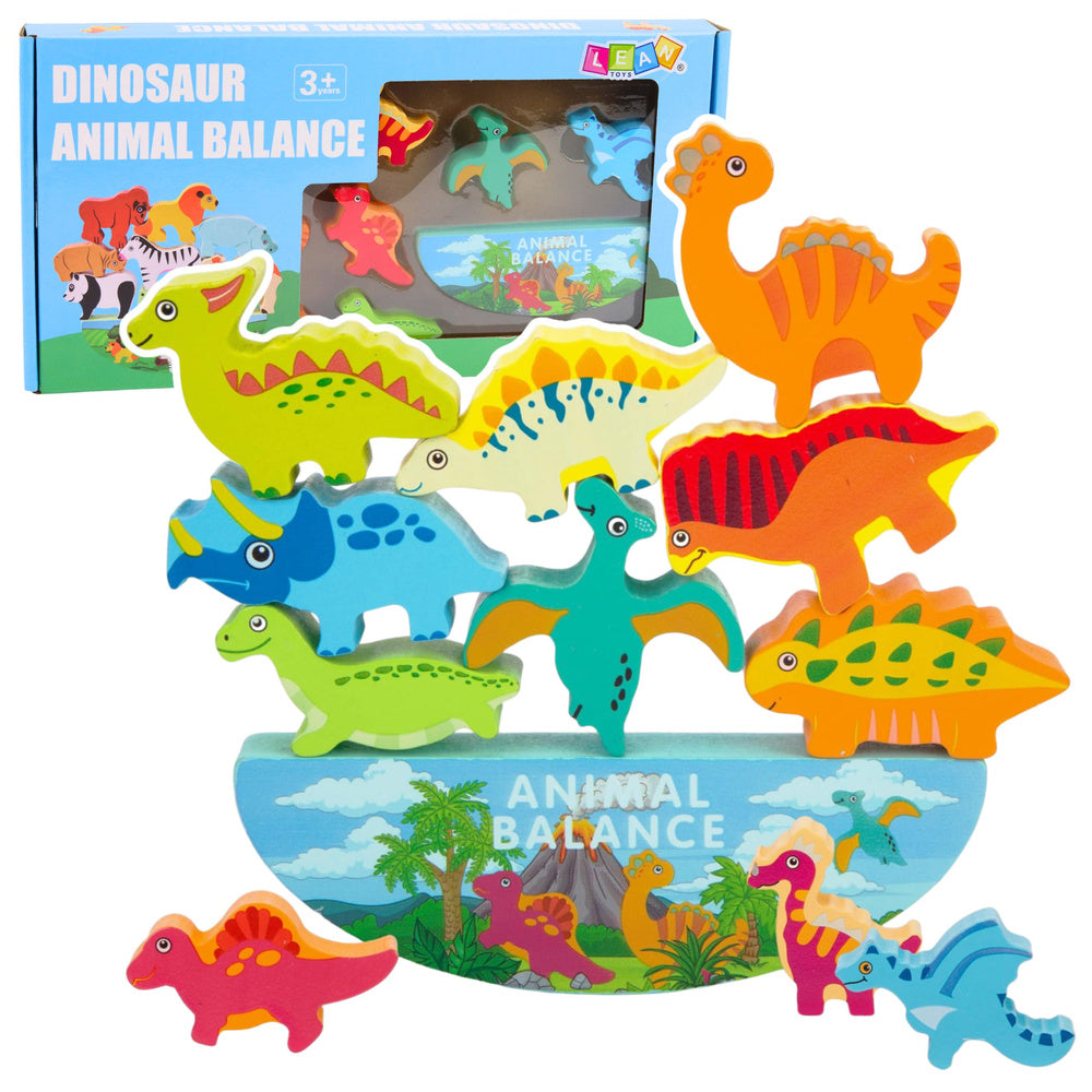 LEAN Toys Dinosaurier-Turm-Balance-Spiel, Geschicklichkeits-Holzbaustein-Puzzle, 12-teilig
