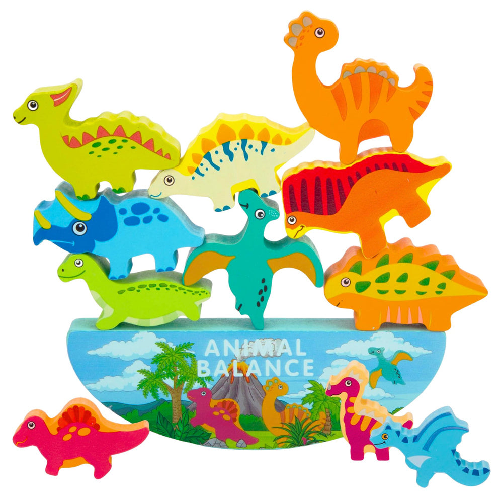 LEAN Toys Dinosaurier-Turm-Balance-Spiel, Geschicklichkeits-Holzbaustein-Puzzle, 12-teilig – Produktabbildung 2