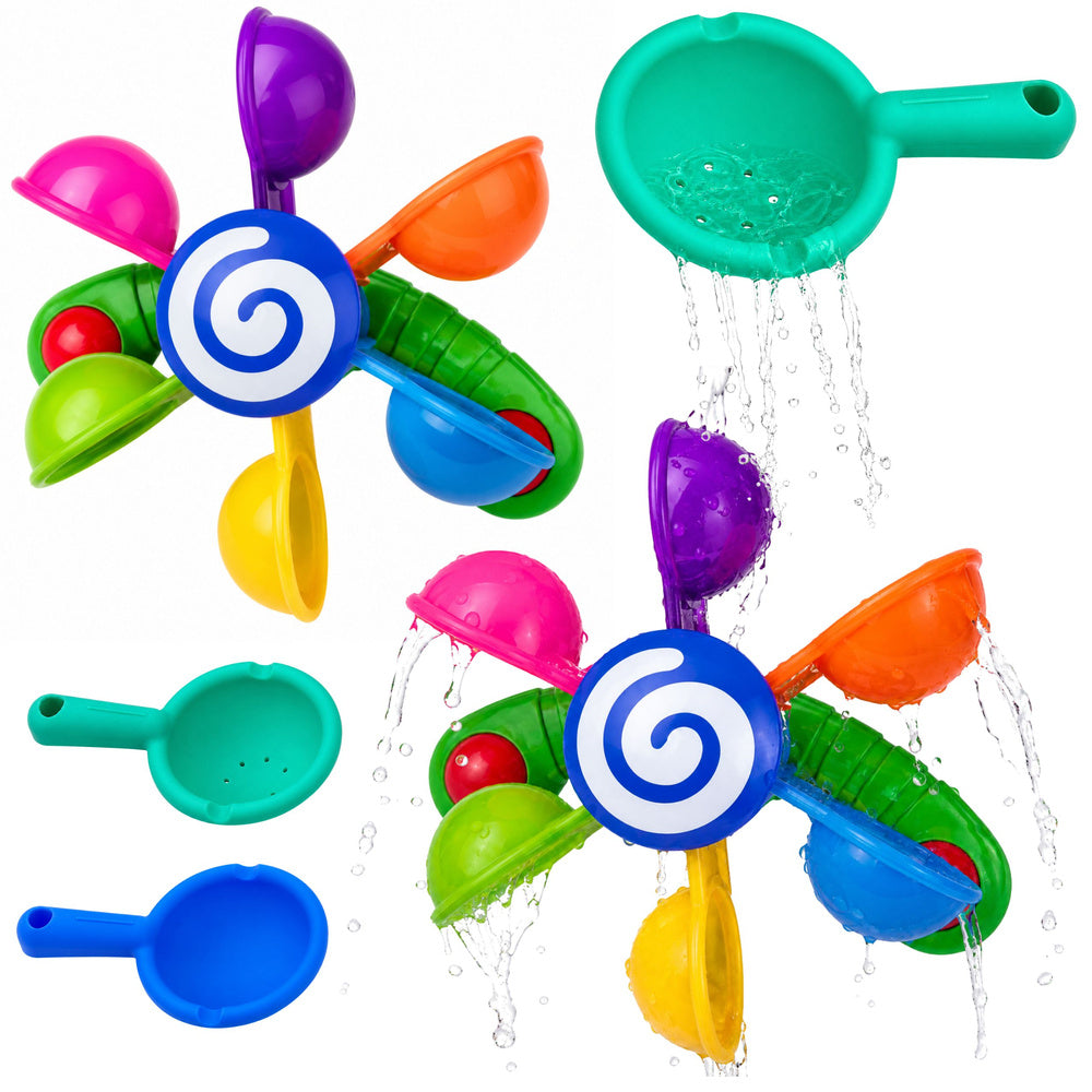 LEAN TOYS Badeset mit Wassermühle, Saugnäpfen und zwei Löffeln – Wasserspielzeug