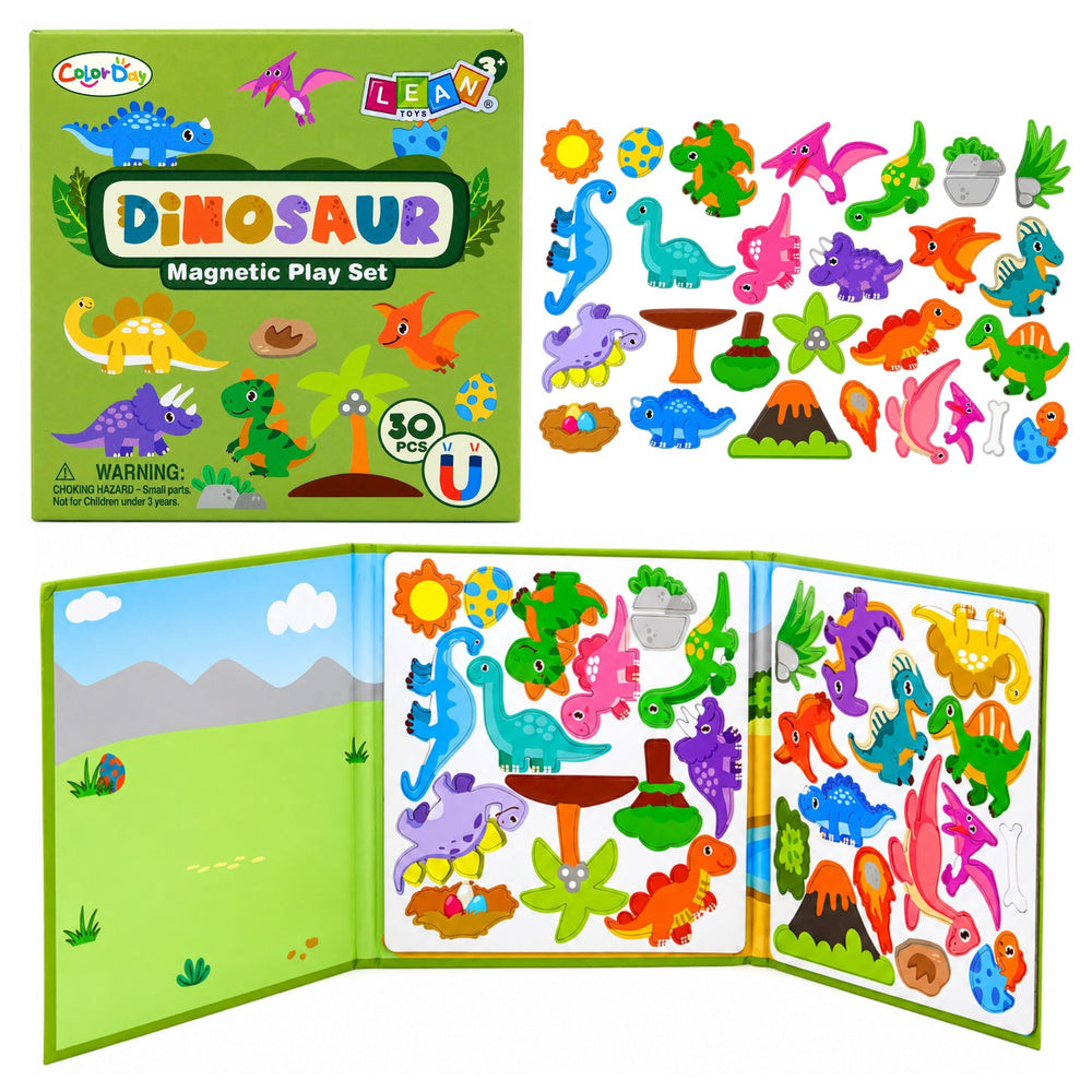 LEAN Toys Magnetisches Puzzlebuch Dinosaurier Bunte Magnete 30 Stück