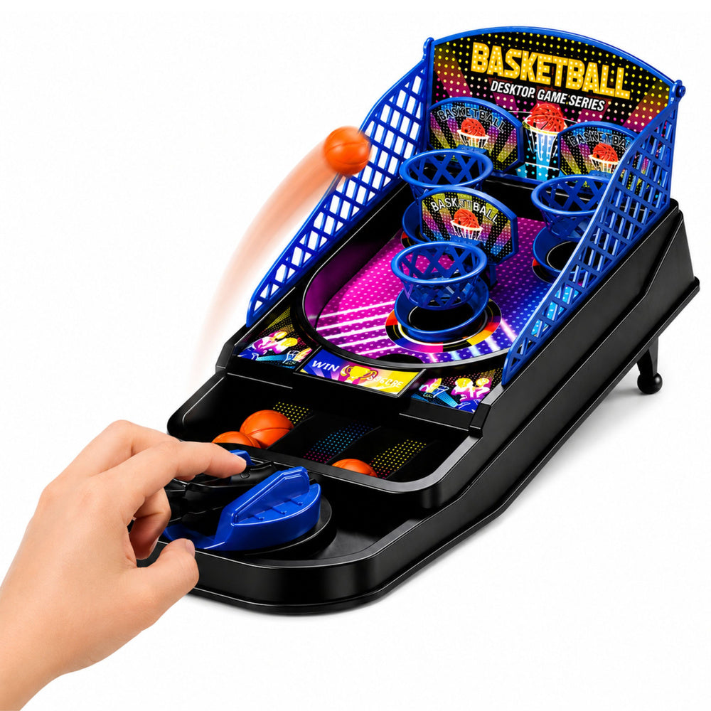 LEAN Toys Mini-Tischbasketball-Arcade-Spiel mit 3 Körben und Werfer – Produktabbildung 2
