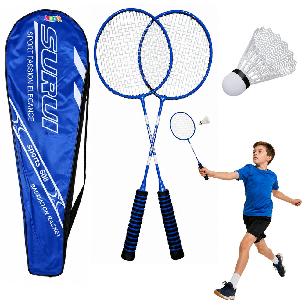 LEAN Toys Badminton-Set, Schläger, Federballhülle, blau