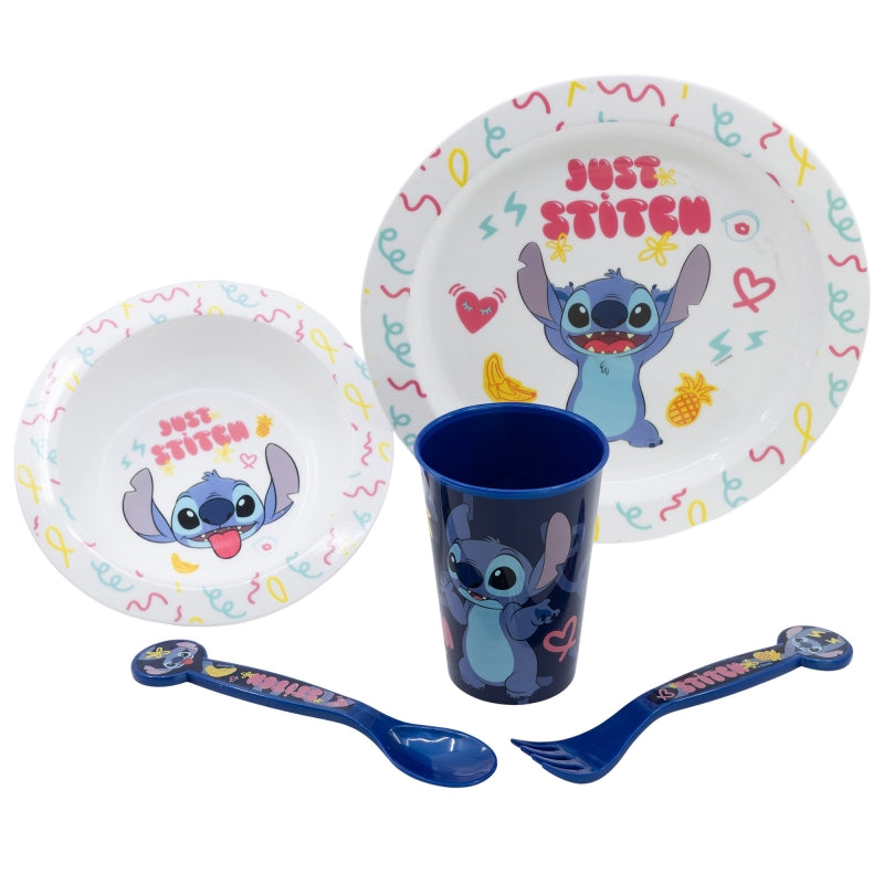 Disney Stitch - 5dílná Set nádobí für Mikrowellen- trouby aus der Kollektion Palms (Teller, miska, Becher