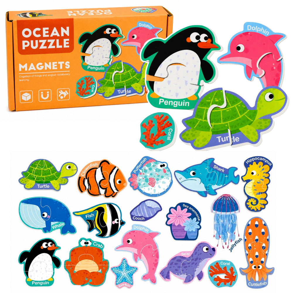 LEAN TOYS Magnetisches Puzzle Meerestiere Kühlschrankmagnete Lernspielzeug 30-teilig
