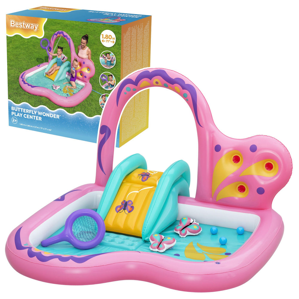 Wasserspielplatz mit Rutsche, Schmetterlingsmotiv, rosa Zubehör, Bestway 53175