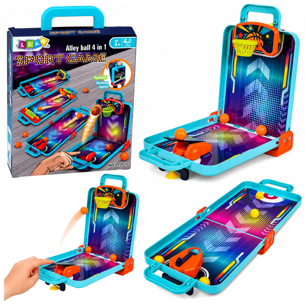 LEAN Toys Mini-Arcade-Spiel 3 in 1 Basketball Flipper Bowling Tragbarer Koffer