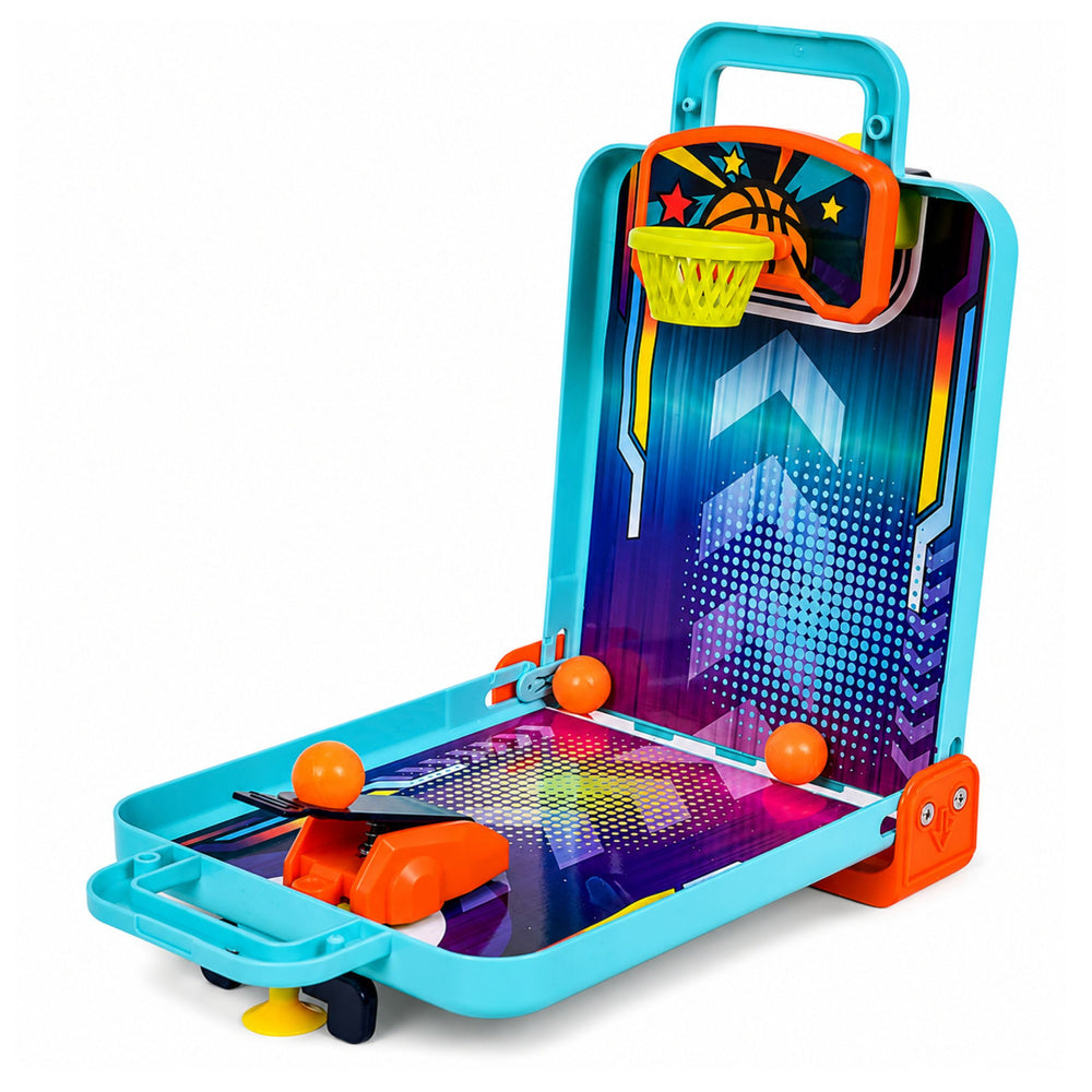 LEAN Toys Mini-Arcade-Spiel 3 in 1 Basketball Flipper Bowling Tragbarer Koffer – Produktabbildung 2