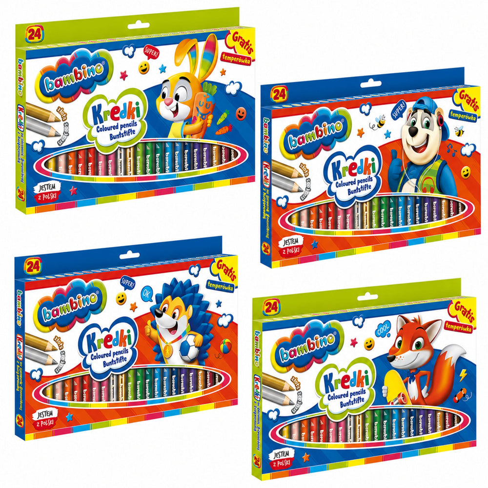 LEAN School BAMBINO Dicke Buntstifte aus Holz mit Spitzer 24 Farben