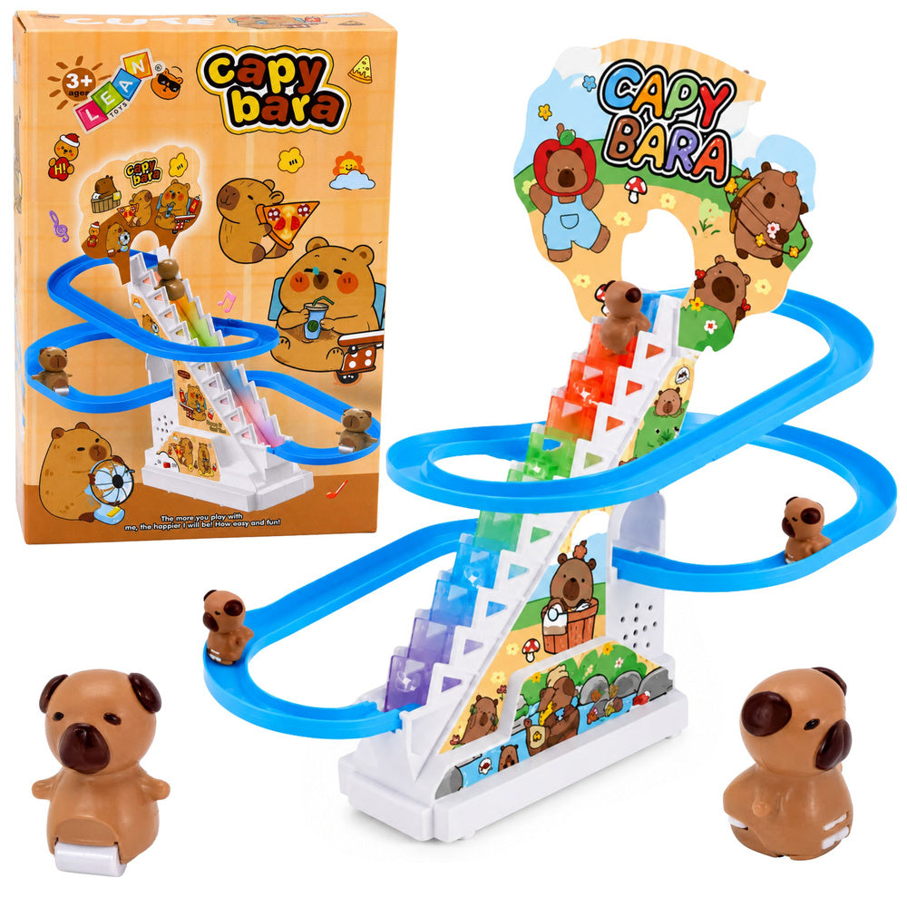 LEAN Toys Rutschbahn für Wasserschweine: Bewegliche Treppe, Figuren, Lichter, Geräusche
