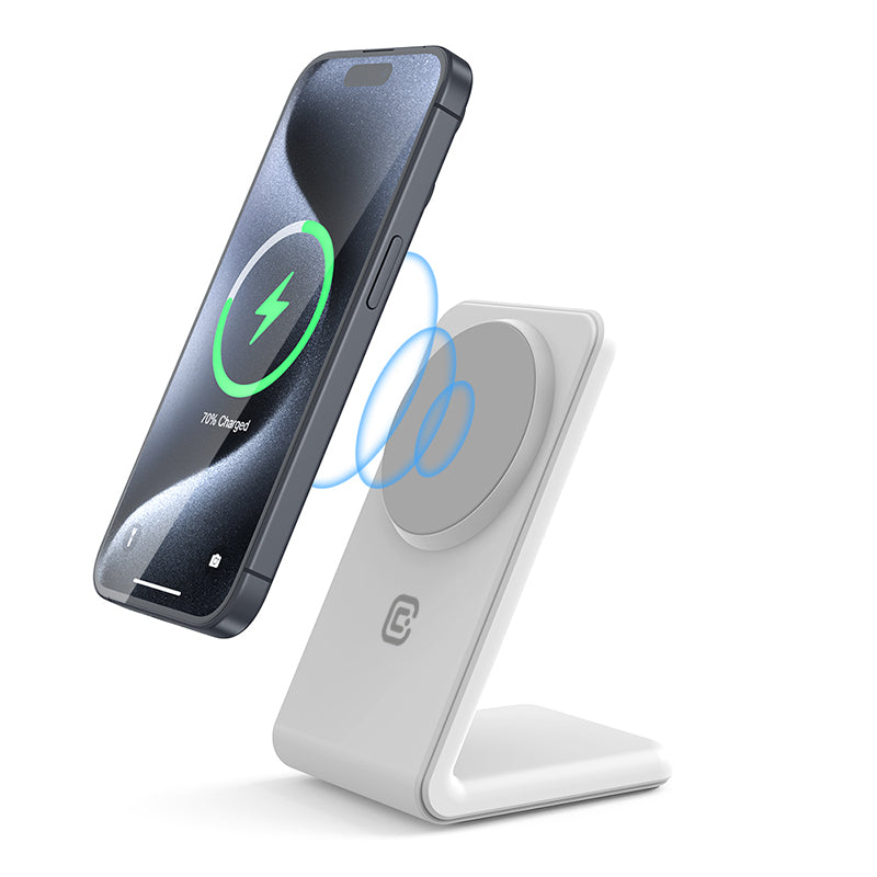 Ständer Crong MagSpot - Kabelloses Ladegerät 2 in 1 s MagSafe für iPhone a AirPods (weiß)