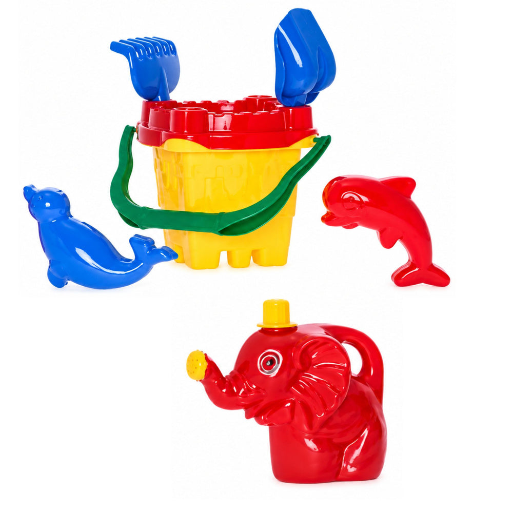 HEMAR Sandburg-Set, Eimer, Sieb, Bonbonformen, Schaufel, Rechen, 7-teilig