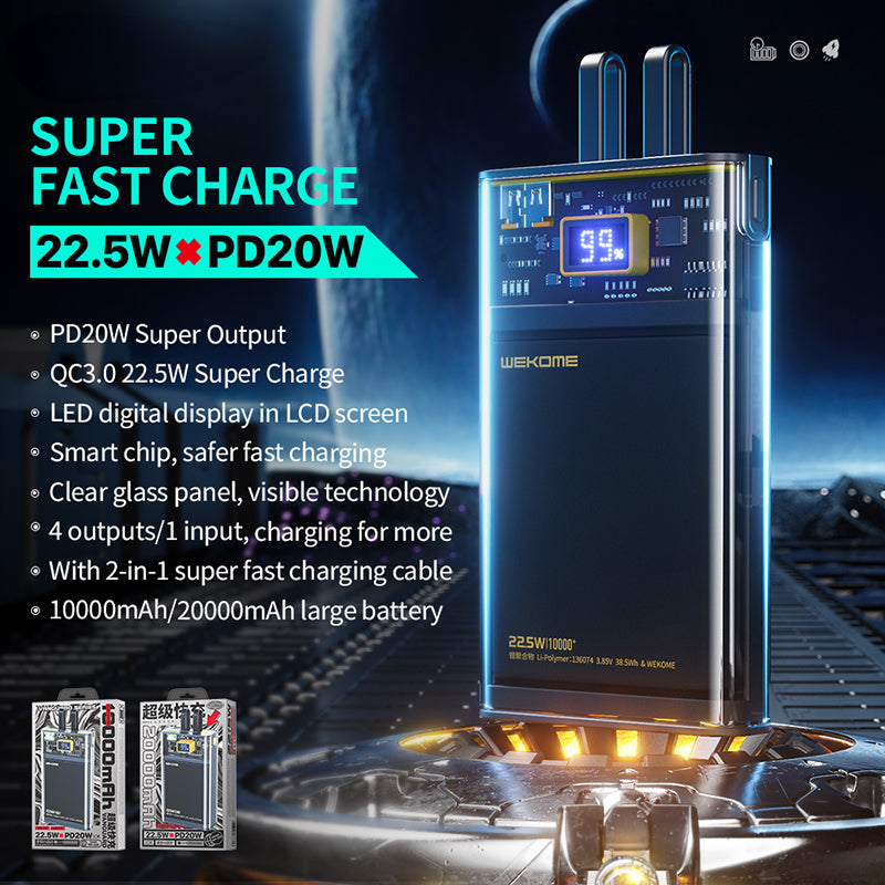 WEKOME WP-323 Vanguard Series - Power banka 10000 mAh Super Laden s integriertem Kabelem USB-C a – Produktabbildung 2