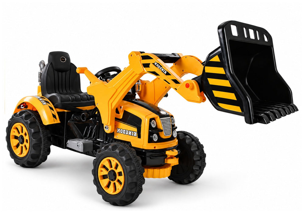 LEAN CARS Elektrische Fahrt auf Traktor mit Schaufelbagger Orange