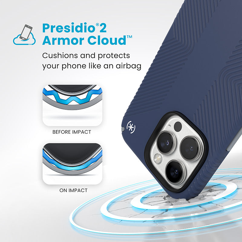 Hülle Speck Presidio2 Grip - iPhone 16 Pro Max (Küsten- blau / Prašně grau / weiß) – Produktabbildung 2