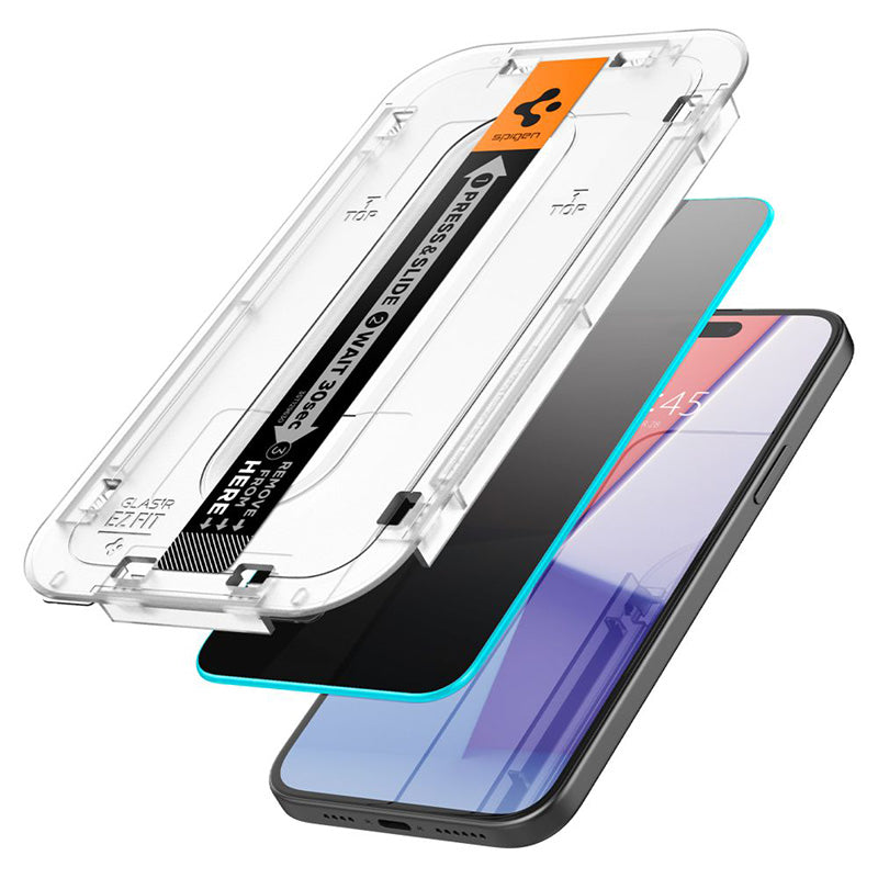 Spigen GLAS.TR EZ FIT Privacy - gehärtetes Glas s filtrem Privatsphäre für iPhone 15 / 16 2Stk – Produktabbildung 2