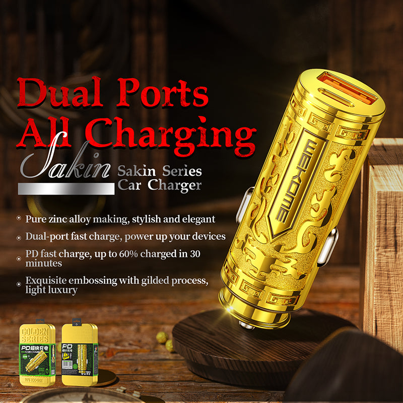 WEKOME WP-C37 Sakin Series - Autoladegerät s schnellem Laden USB-C a USB-A PD 20W (gold) – Produktabbildung 2