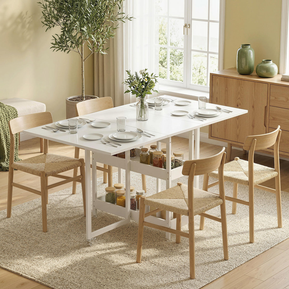 HOMCOM Klappbarer Esstisch im Industriedesign, für bis zu 4 Personen, offene Regale, flexibel, Metall – Produktabbildung 2