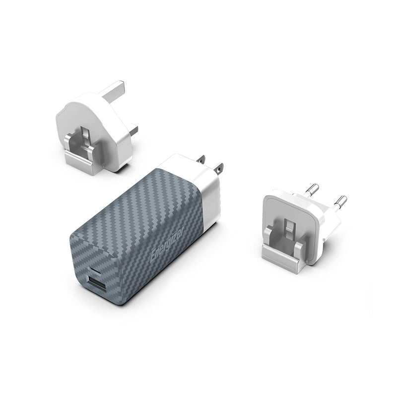 Energizer Ultimate - Multiplug EU / UK / US GaN USB-C a USB-A 65W PD Netzladegerät (silber)