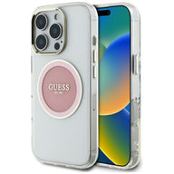 Guess IML Metal Colored Circle Classic Logo MagSafe - Hülle für iPhone 16 Pro (rosa)