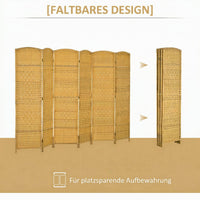 HOMCOM Raumteiler, 6-teilig faltbare Trennwand, Geflechtmuster, Kiefernholz, Naturholz – Produktabbildung 4