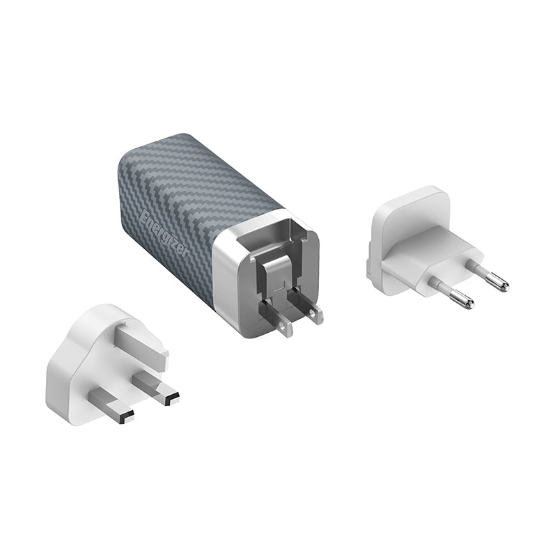 Energizer Ultimate - Multiplug EU / UK / US GaN USB-C a USB-A 65W PD Netzladegerät (silber) – Produktabbildung 2