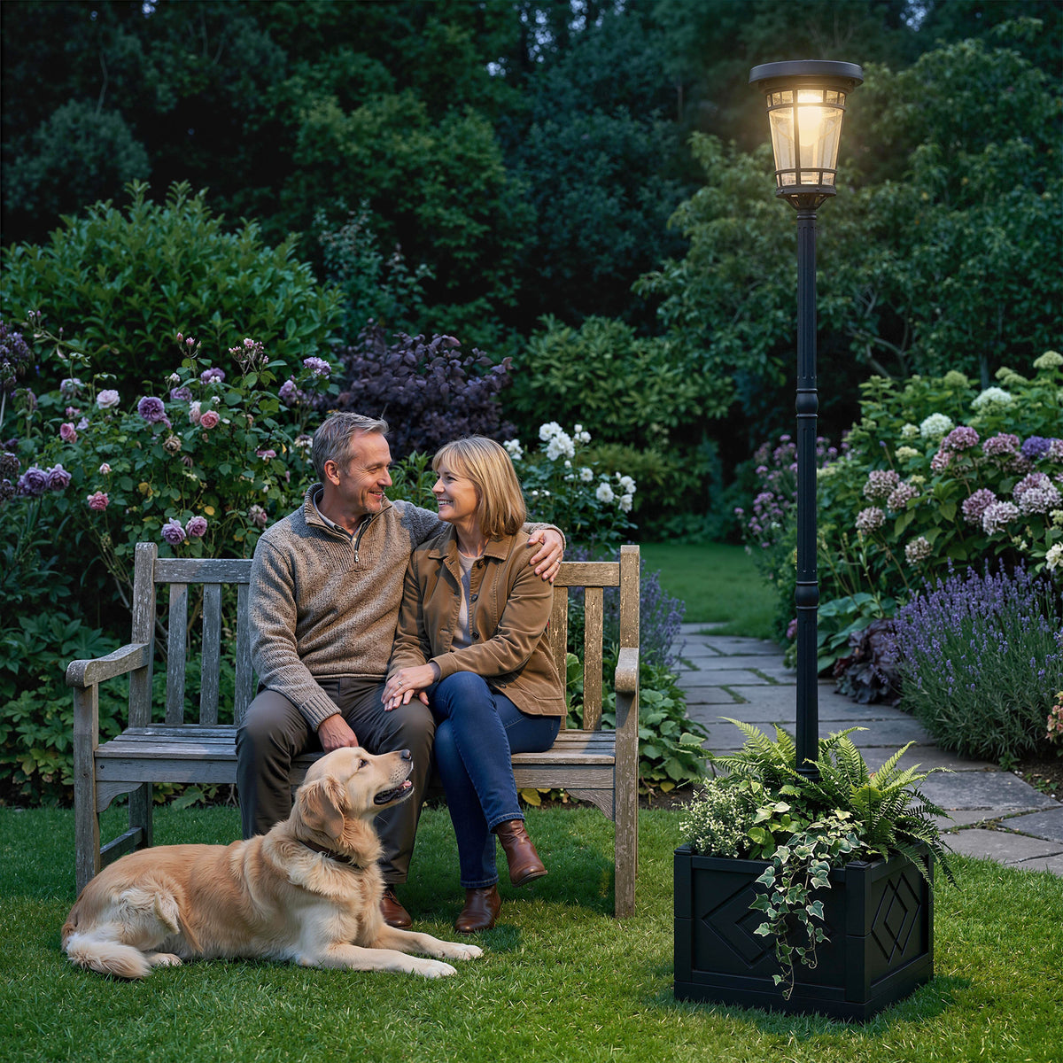 Outsunny Solar Laterne Stehleuchte mit Blumentopf 195cm Außen Gartenlaterne mit 2 Helligkeitsstufen – Produktabbildung 2