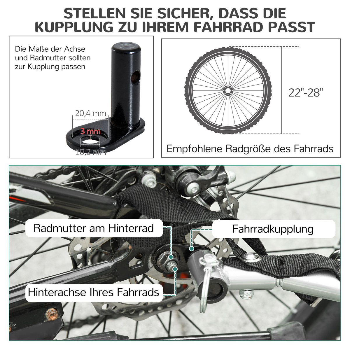 PawHut Fahrradanhänger bis 20kg Universalkupplung Sicherheitsanker Reflektor Stahl Blau+Schwarz – Produktabbildung 5