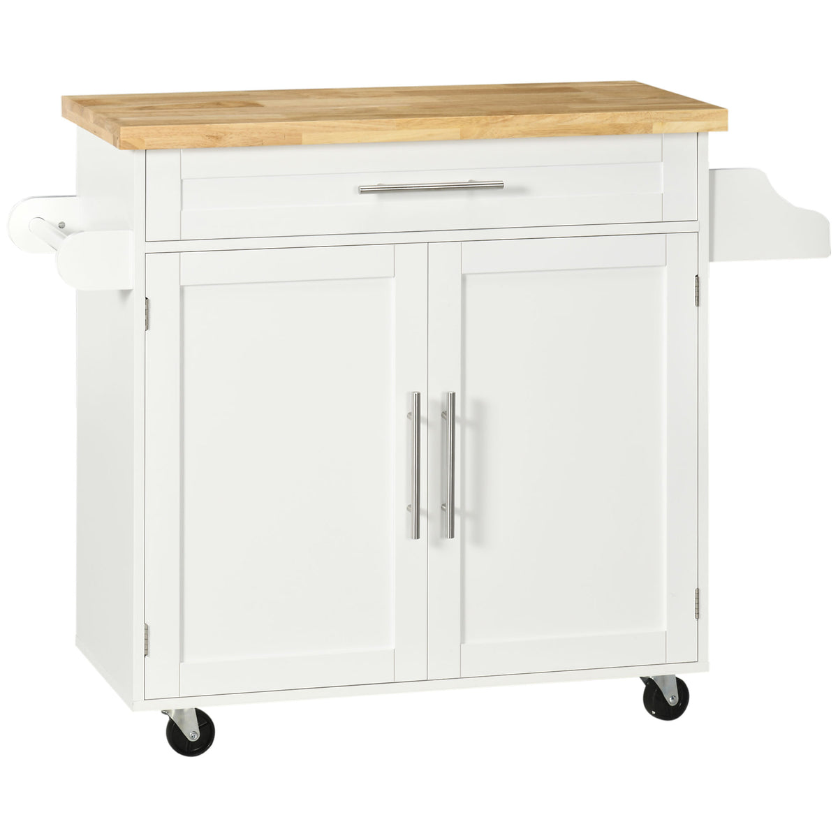 HOMCOM Küchenwagen Servierwagen Kücheninsel, 1 Gewürzregal, 1 Handtuchhalter, 109 cm x 40 cm x 89 cm, Weiß