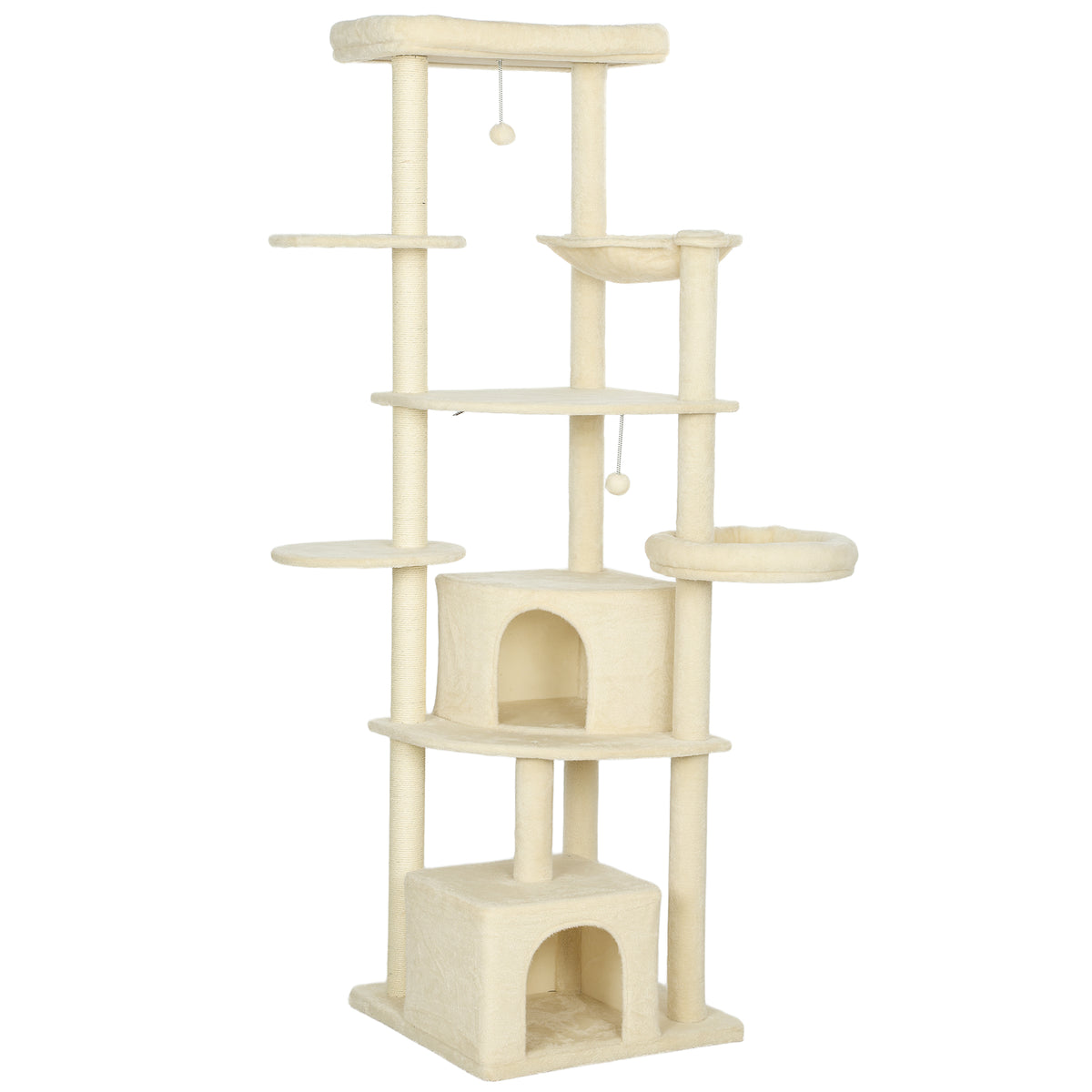 PawHut 2 Meter hoher Kratzbaum Große für 2-3 Katzen, Kratzpfosten, Höhlen, Hängematte, Verstecke