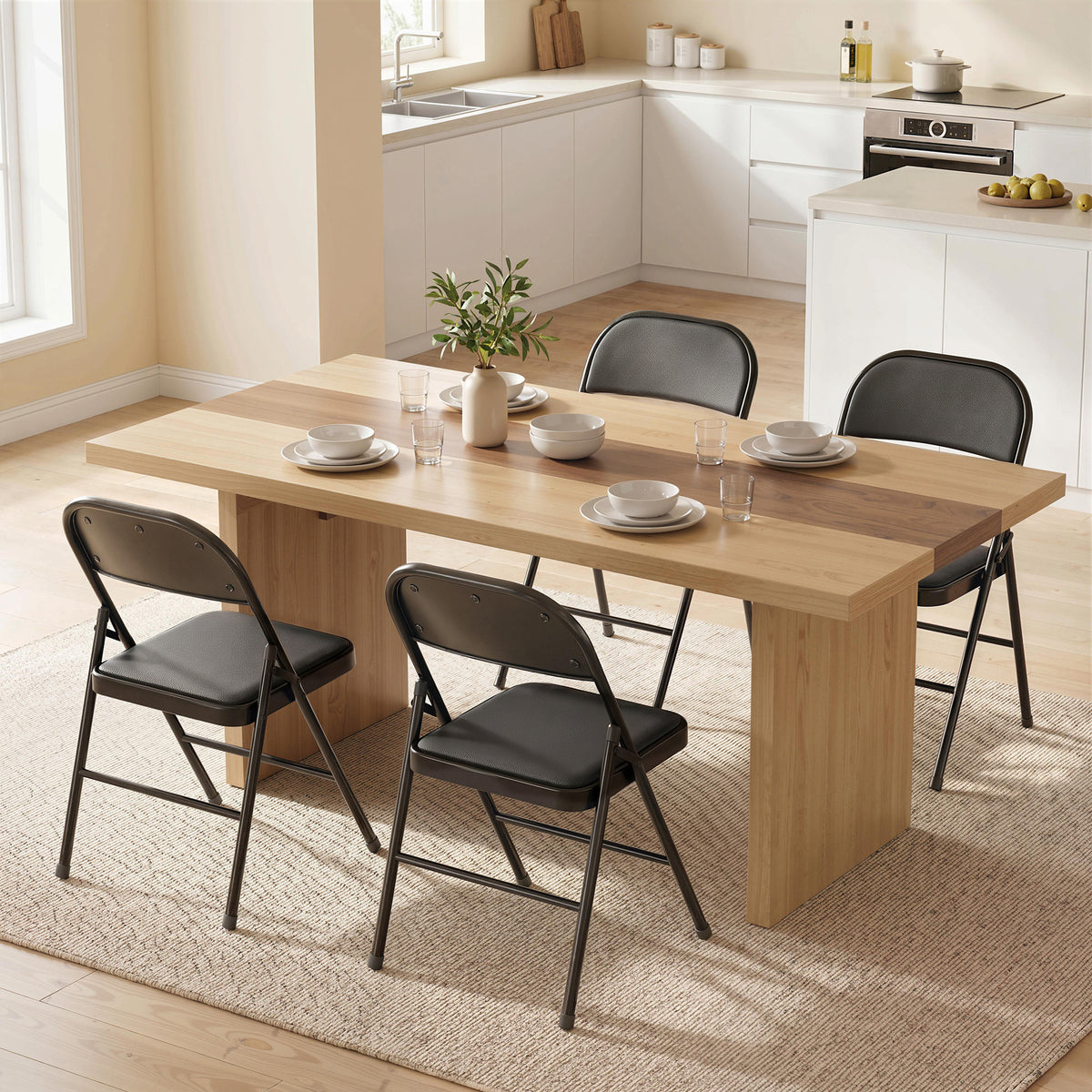 HOMCOM 4er-Set Klappstühle, Tragbare Bürostühle, Metallbeine, Faltstuhl für Büro, Empfang, Wartezimmer – Produktabbildung 2