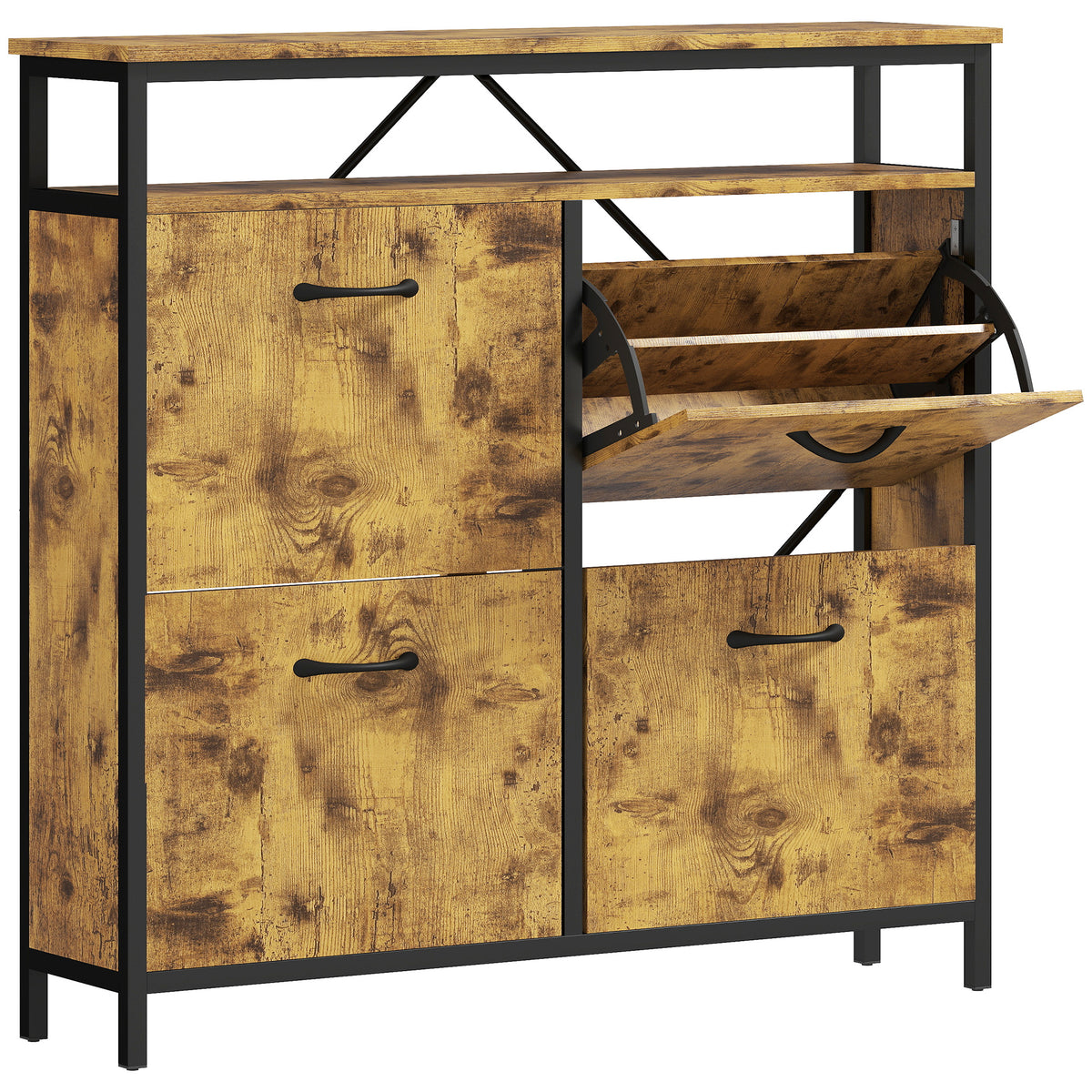 HOMCOM Schuhschrank mit 4 klappbaren Schubladen, schmales Design, offenes Regal, für 12-20 Paar Schuhe