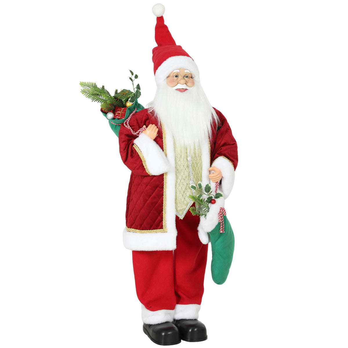 HOMCOM 120 cm singender & tanzender Weihnachtsmann, stehende animierte Weihnachtsfigur mit Strumpf, Sack, per
