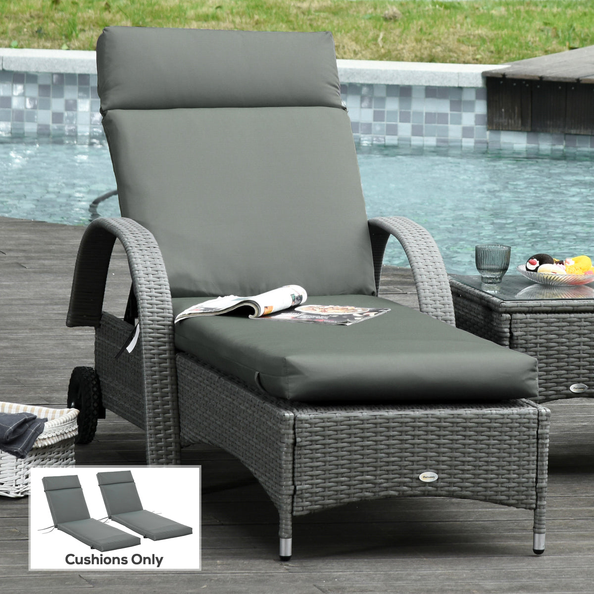 Outsunny 2er Set Auflage für Sonnenliege, Liegenauflage für Gartenliege extra dick 8cm Polsterauflage – Produktabbildung 2