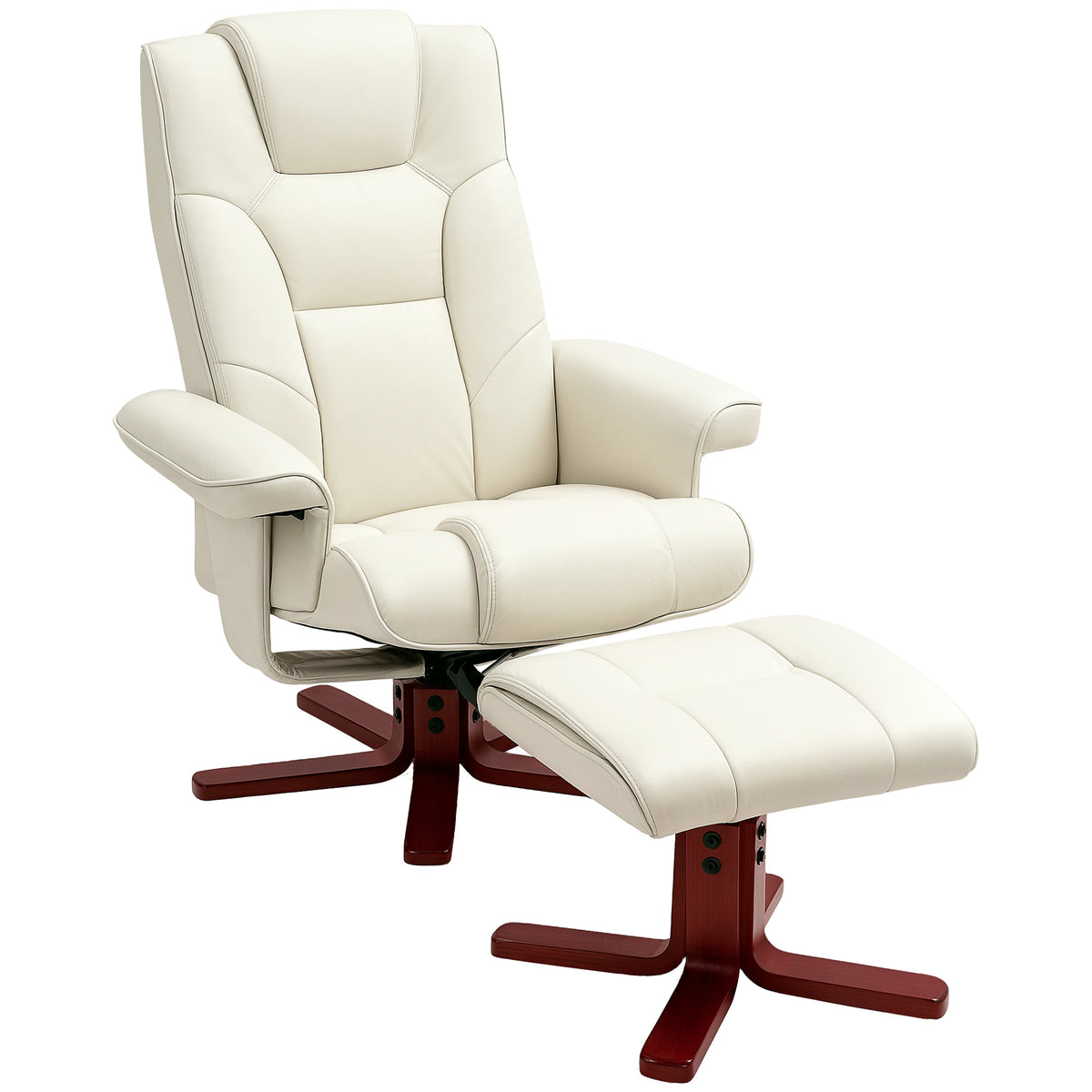HOMCOM Relaxsessel mit Hocker, Lederoptik, neigbare Lehne, bis 150 kg, Cremeweiß