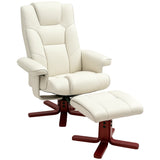 HOMCOM Relaxsessel mit Hocker, Lederoptik, neigbare Lehne, bis 150 kg, Cremeweiß
