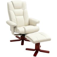 HOMCOM Relaxsessel mit Hocker, Lederoptik, neigbare Lehne, bis 150 kg, Cremeweiß