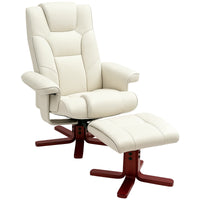 HOMCOM Relaxsessel mit Hocker, Lederoptik, neigbare Lehne, bis 150 kg, Cremeweiß