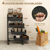HOMCOM 5-stufiger Küchenwagen, Holzoptik, rollbar, Metallrahmen, 4 Schubladen, Schwarz – Produktabbildung 4