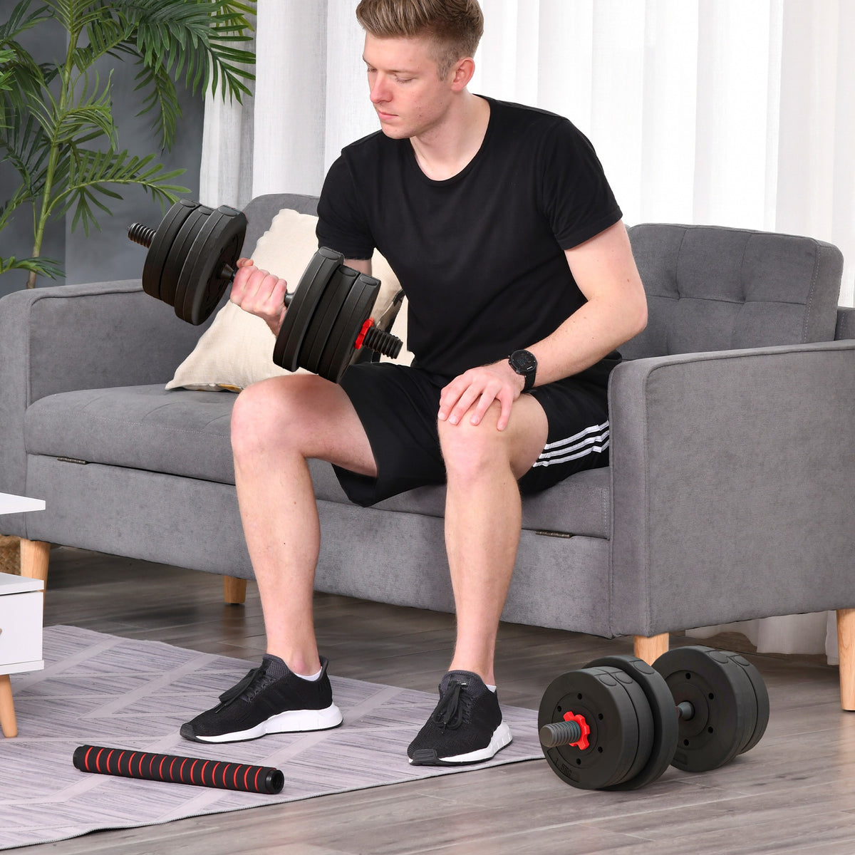 HOMCOM 2 in 1 Hanteln Set 20 kg verstellbare Kurzhantel & Langhantel professionell Dumbbell – Produktabbildung 2