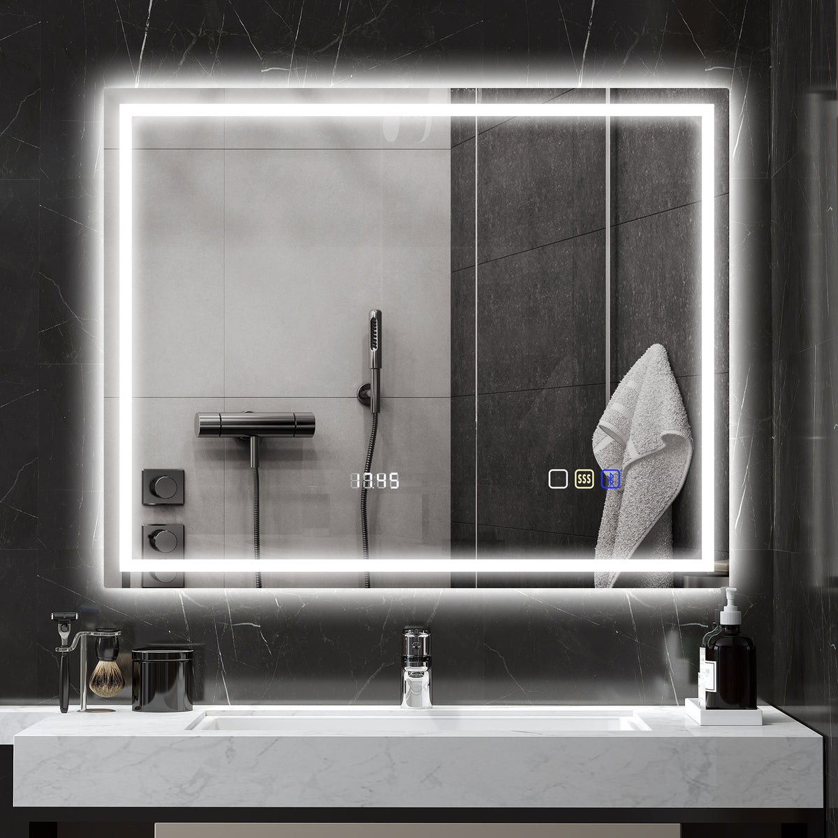 HOMCOM Badezimmerspiegel LED bluetooth 80 x 100 cm Touch-Schalter einstellbare Beleuchtung 3 Farben – Produktabbildung 2