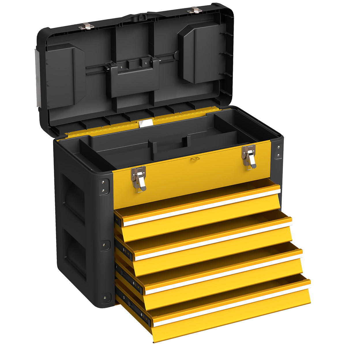 HOMCOM Werkzeugkiste leer, 49,7 x 25,3 x 40,7 cm Werkzeugkasten mit 4 Schubladen, Mini-Box Stahl Gelb
