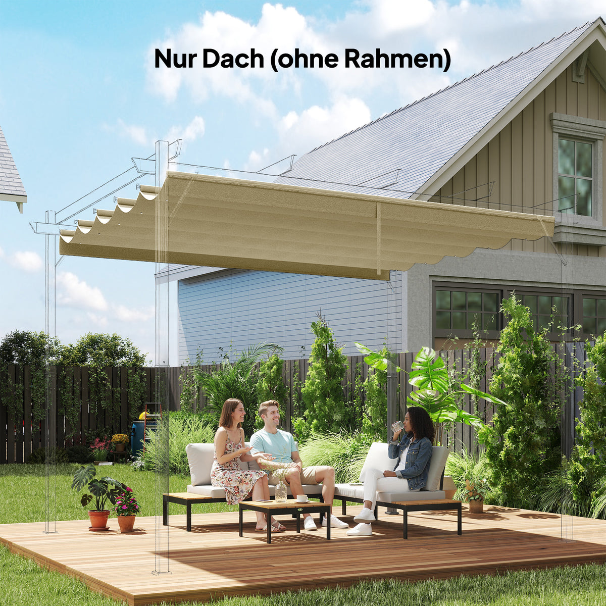 Outsunny Ersatzdach für 3 x 3 m Pergola, einziehbar, mit Regenabflusslöchern, wetterfest, Polyester – Produktabbildung 2