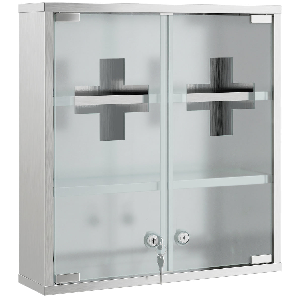 HOMCOM Medizinschrank, Abschließbarer Medikamentenschrank mit 2 Schlüsseln, Glastür und 6 Regalen, 48 x 46 x