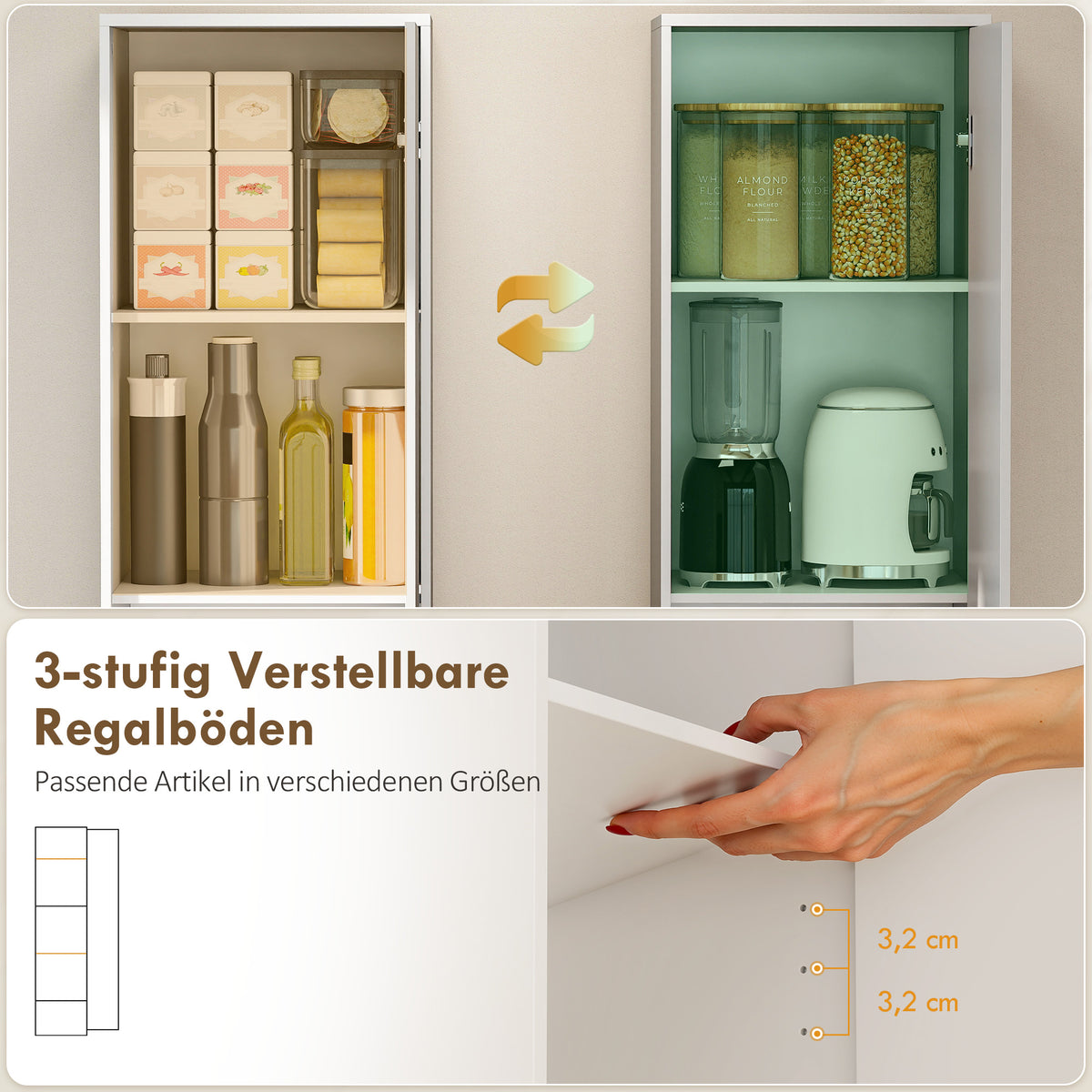 HOMCOM Küchenschrank, 5-Ebenen-Aufbewahrungsschrank, verstellbare Regale, für Wohnzimmer, Küche – Produktabbildung 15
