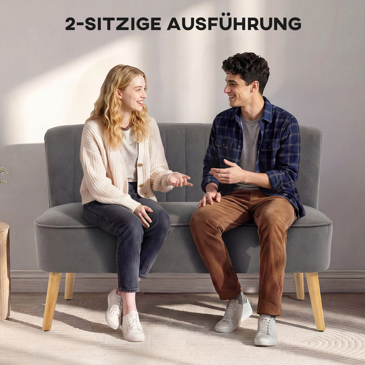 HOMCOM Sofa Retrodesign 2-Sitzer-Sofa, Holzbeine, 117 cm x 56,5 cm x 77 cm, Dunkelgrau – Produktabbildung 6