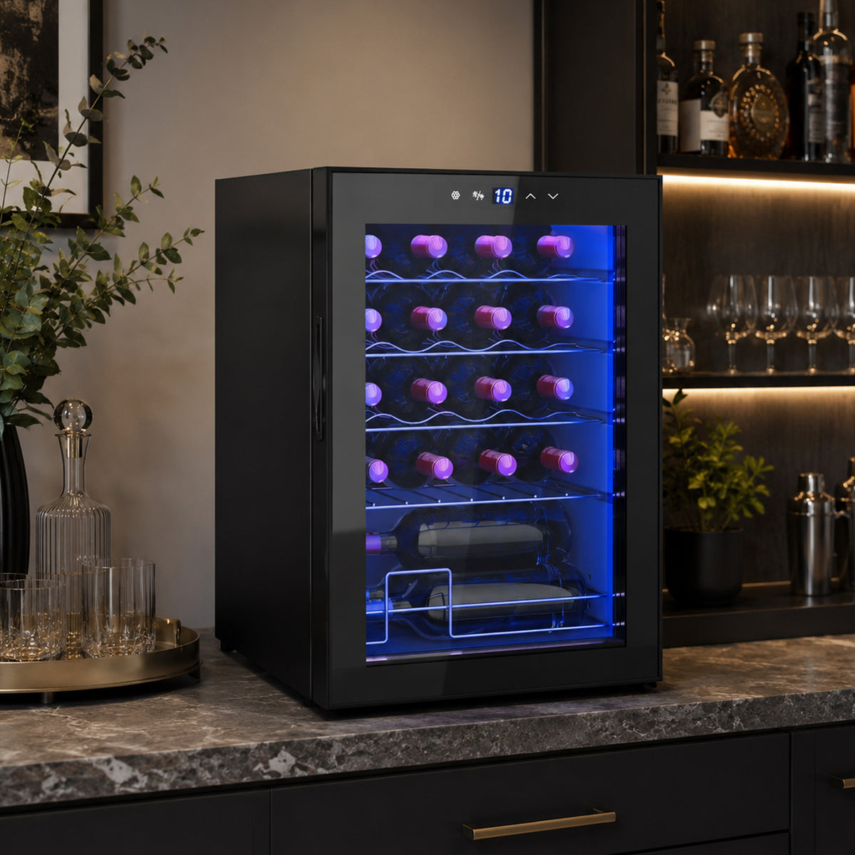 HOMCOM Kleiner Weinkühlschrank, Mini-Kühlschrank für 20 Flaschen, 53 Liter Kapazität, mit Glastür – Produktabbildung 8