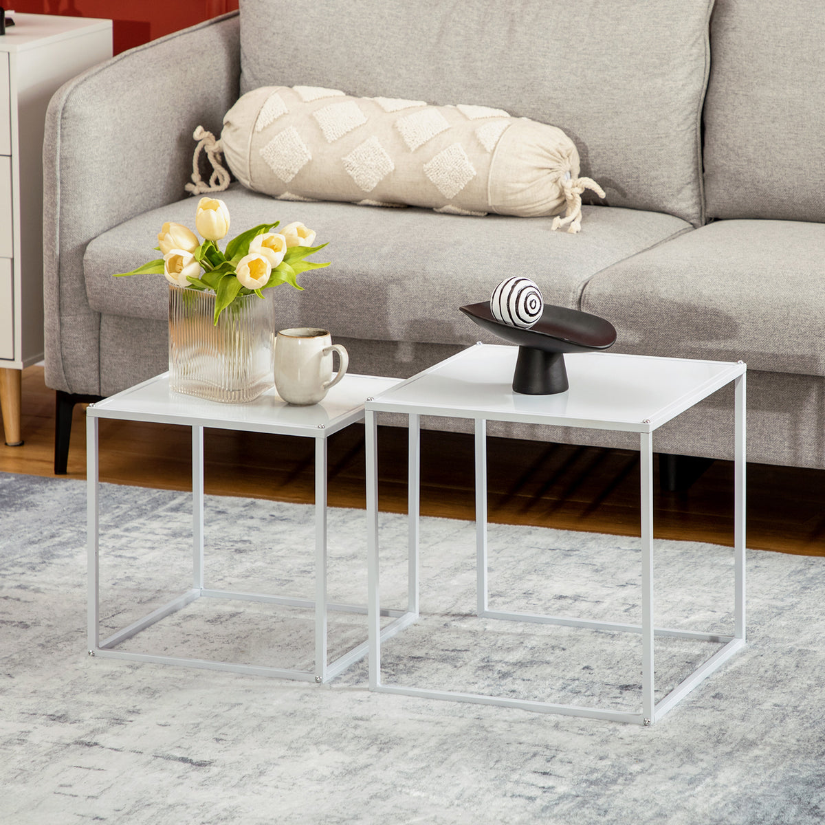HOMCOM Beistelltisch-Set, moderne Satztische, platzsparend, stabiler Stahlrahmen, Weiß – Produktabbildung 2